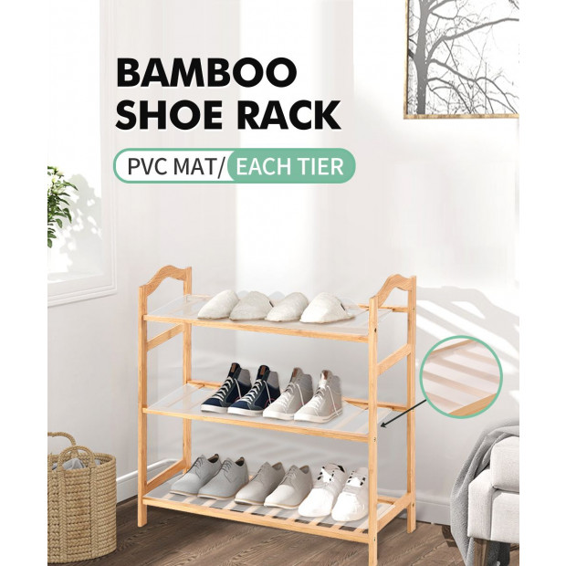 Bamboo Shoe Rack Storage Shelf Stand 3 Tiers Layers 70cm Image 3