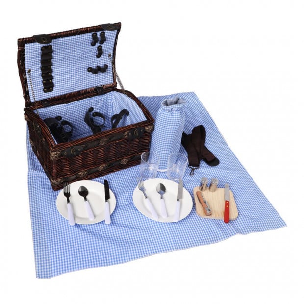 Picnic Basket Set 2 Person Willow Baskets Deluxe Travel Camping Image 2