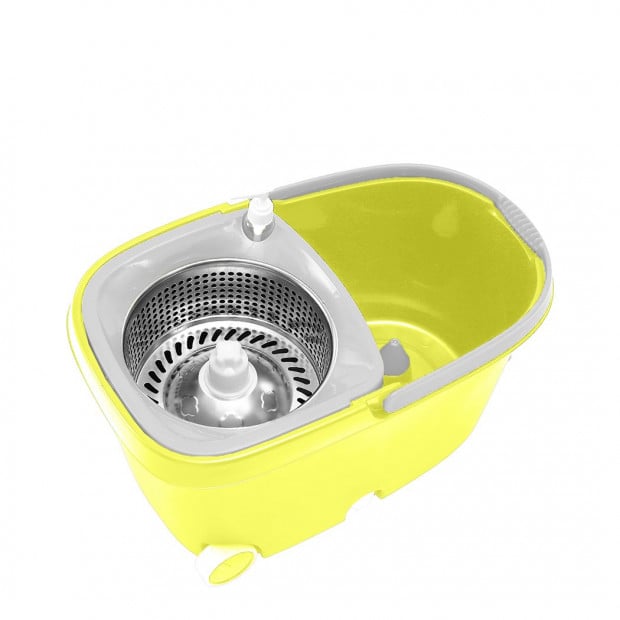 360° Spin Mop Bucket Set Spinning Stainless Steel Rotating Green Image 2