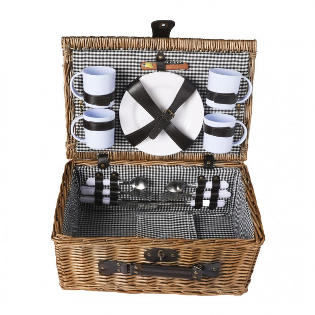 Picnic Basket Set 4 Person Willow Baskets Deluxe Travel Camping Image 2