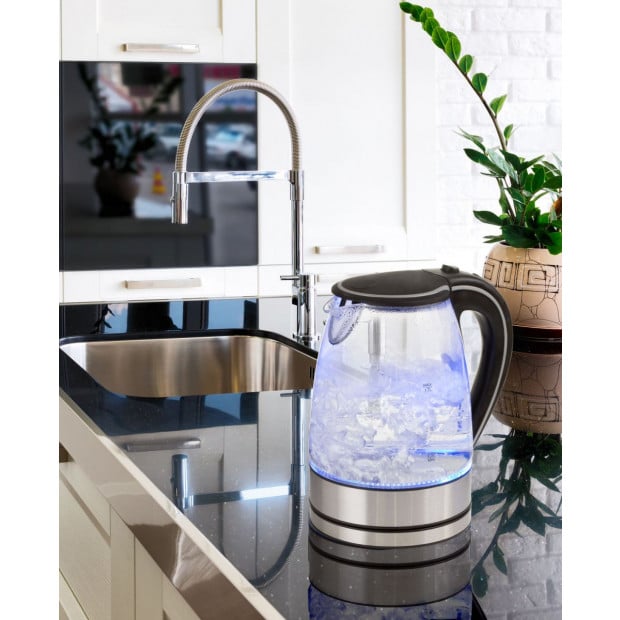 Glass Kettle Electric LED Light Kitchen Water Jug Stainless Steel 1.7L Image 3