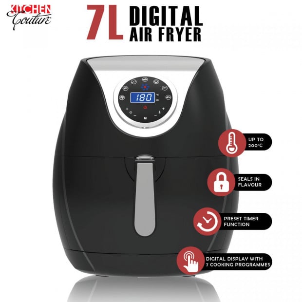 Kitchen Couture Digital Air Fryer 7L LED Display Healthy Oil Black