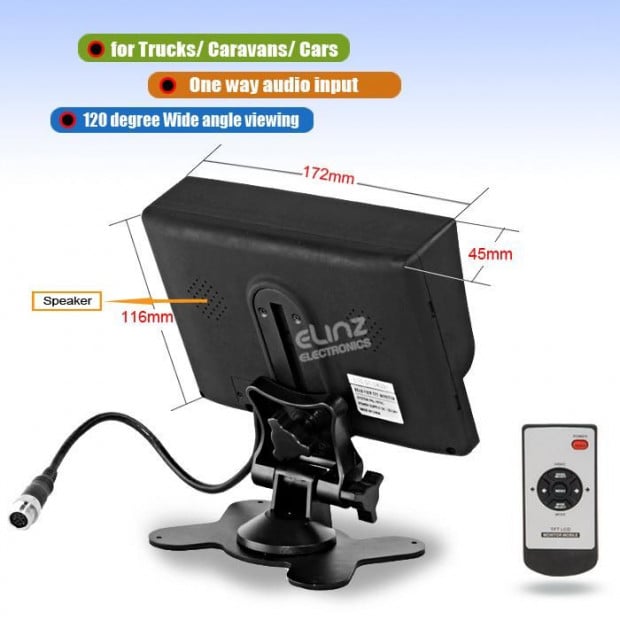 Elinz 7In Monitor Hd 12v/24v With 2 Av Inputs Image 2