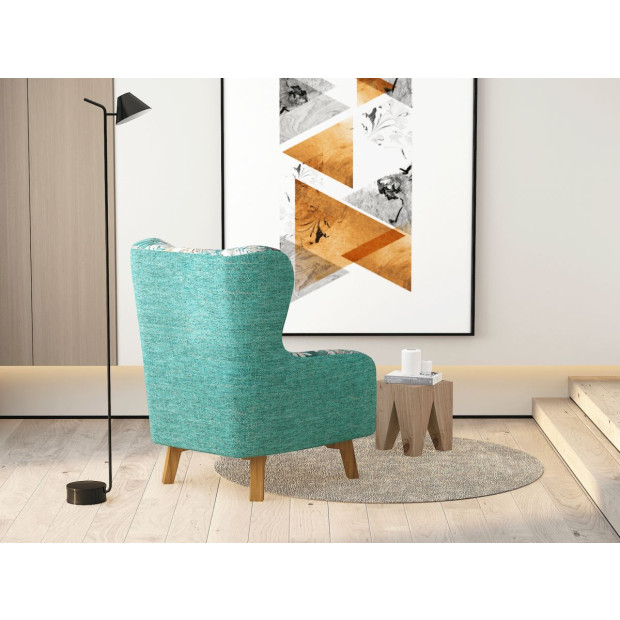 Armchair High back Lounge Printed Fabric Upholstery with Wooden Leg Image 4