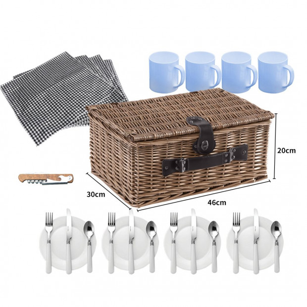 Picnic Basket Set 4 Person Willow Baskets Deluxe Travel Camping Image 3