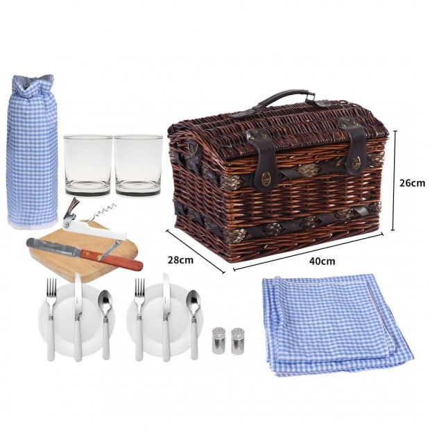 Picnic Basket Set 2 Person Willow Baskets Deluxe Travel Camping Image 3