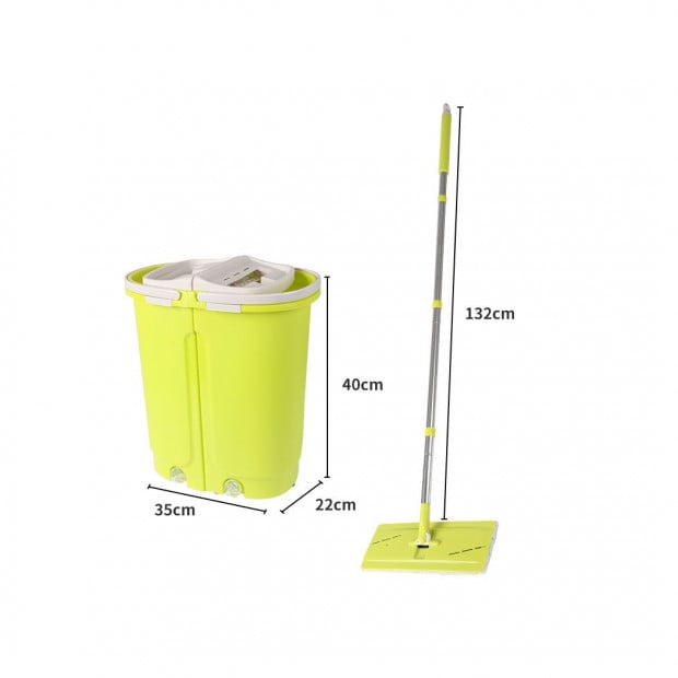 Flat Mop Bucket Floor Cleaner Set Stainless Steel Microfiber Mop Heads Image 3