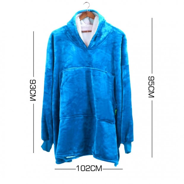 DreamZ Warm Fleece Sherpa Hoodie Sweatshirt Blanket Pajamas Blue Image 3