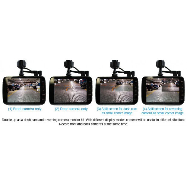 Elinz 4.0in Lcd Car Dash Cam Dual Camera Reversing 1296p Fhd Dvr Image 3