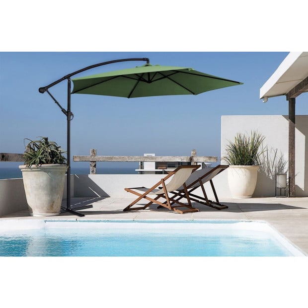 Milano 3M Outdoor Umbrella Cantilever Sun Shade Deck Stand - Green Image 5