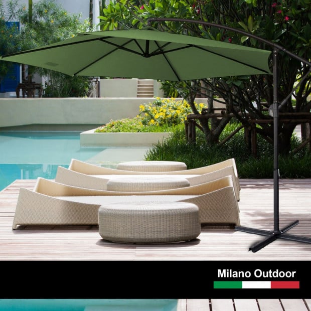 Milano 3M Outdoor Umbrella Cantilever Sun Shade Deck Stand - Green Image 2