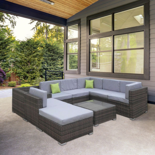 9 Piece Wicker Rattan Sofa Set Oatmeal Grey Outdoor Lounge Furniture Image 2