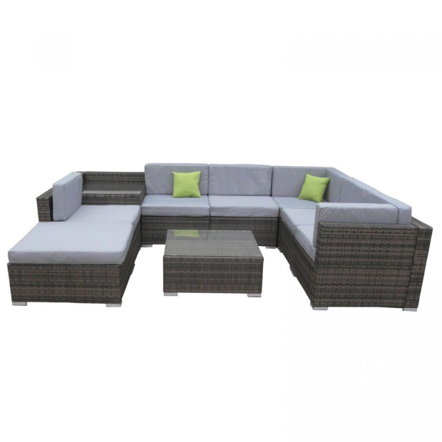 9 Piece Wicker Rattan Sofa Set Oatmeal Grey Outdoor Lounge Furniture Image 6