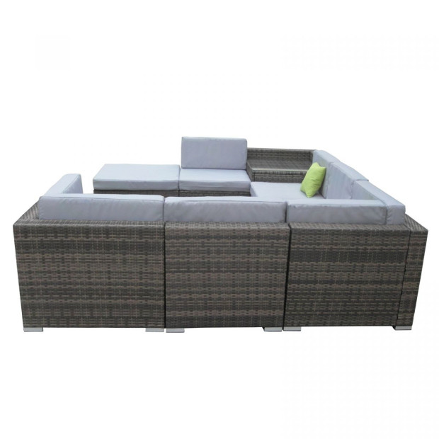 9 Piece Wicker Rattan Sofa Set Oatmeal Grey Outdoor Lounge Furniture Image 8