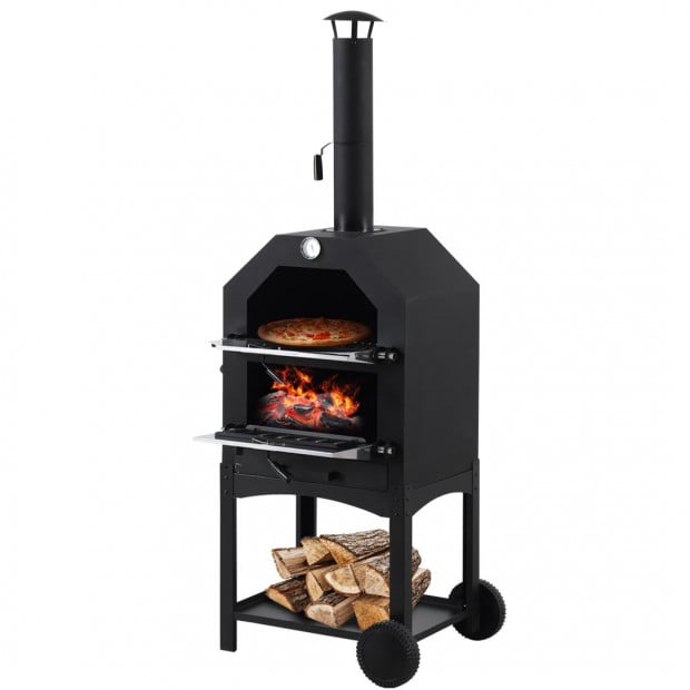 3 in 1 Charcoal Smoker BBQ Grill Portable Steel Pizza Oven Steamer