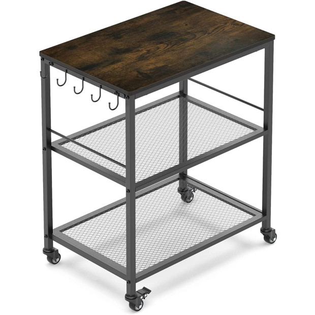 3tier Vintage Kitchen Serving Cart On Wheels And Wine Rack Brown