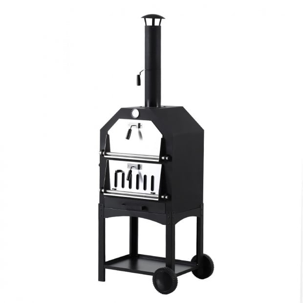 3 in 1 Charcoal Smoker BBQ Grill Portable Steel Pizza Oven Steamer Image 2