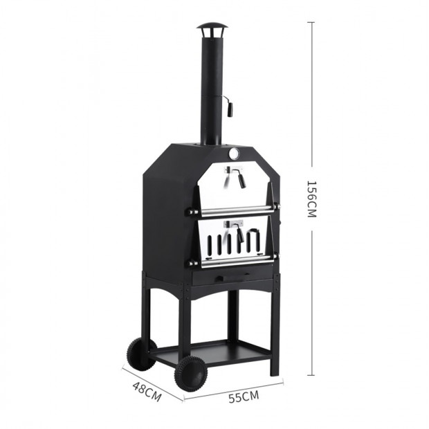 3 in 1 Charcoal Smoker BBQ Grill Portable Steel Pizza Oven Steamer Image 3