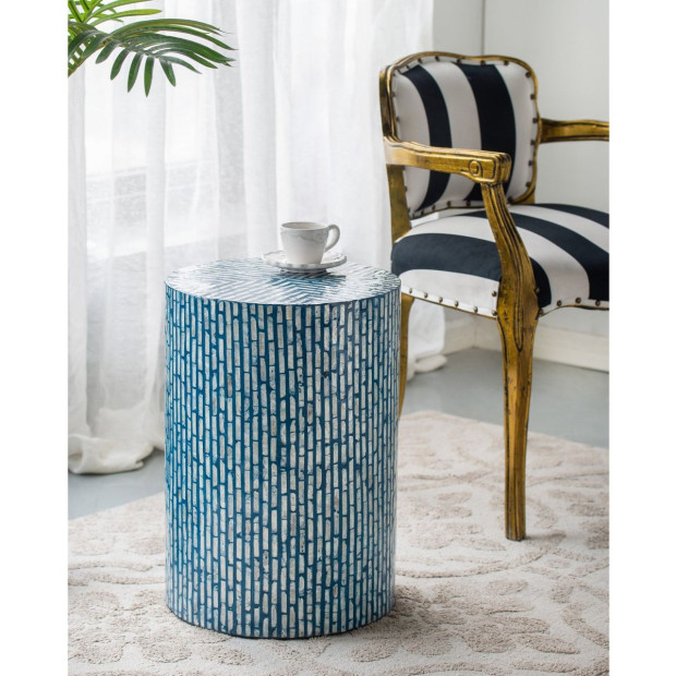 Turquoise Shell Stool MDF Side Table Round Bedside Desk