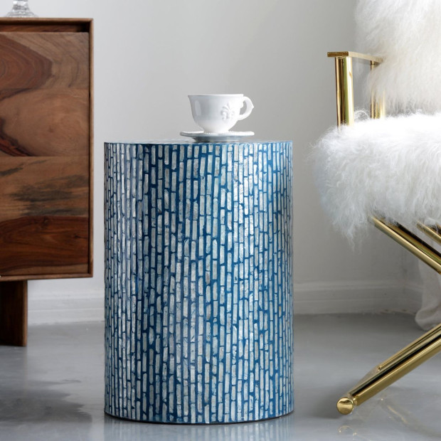 Turquoise Shell Stool MDF Side Table Round Bedside Desk Image 2