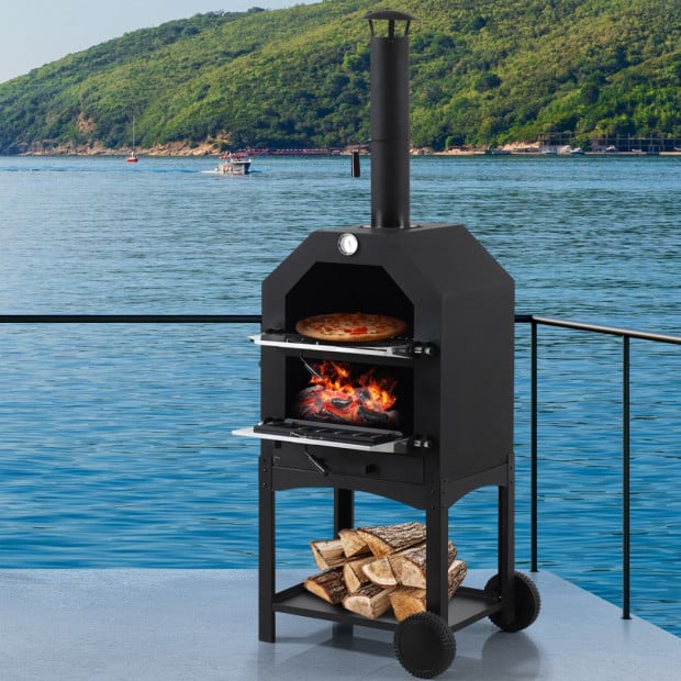 3 in 1 Charcoal Smoker BBQ Grill Portable Steel Pizza Oven Steamer Image 8