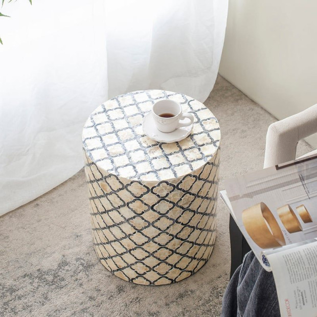 Eliat Shell Stool MDF Side Table Round Bedside Desk Decor Image 7
