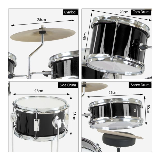 Karrera Kids 4pc Drum Set Kit - Black Image 4