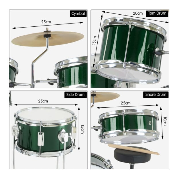 Karrera Kids 4pc Drum Set Kit - Green Image 3
