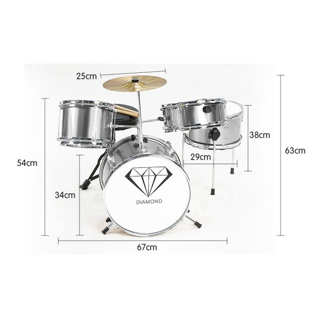 Children's 4pc Drum Kit Set - Silver Image 5