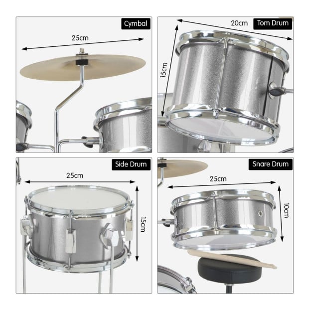 Karrera Kids 4pc Drum Set Kit - Silver Image 3