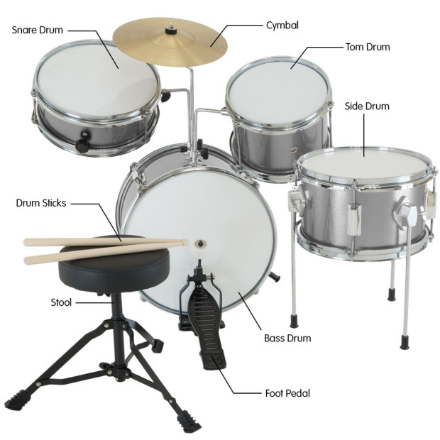 Karrera Kids 4pc Drum Set Kit - Silver Image 8