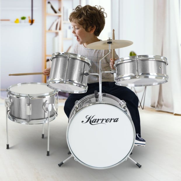 Karrera Kids 4pc Drum Set Kit - Silver Image 9