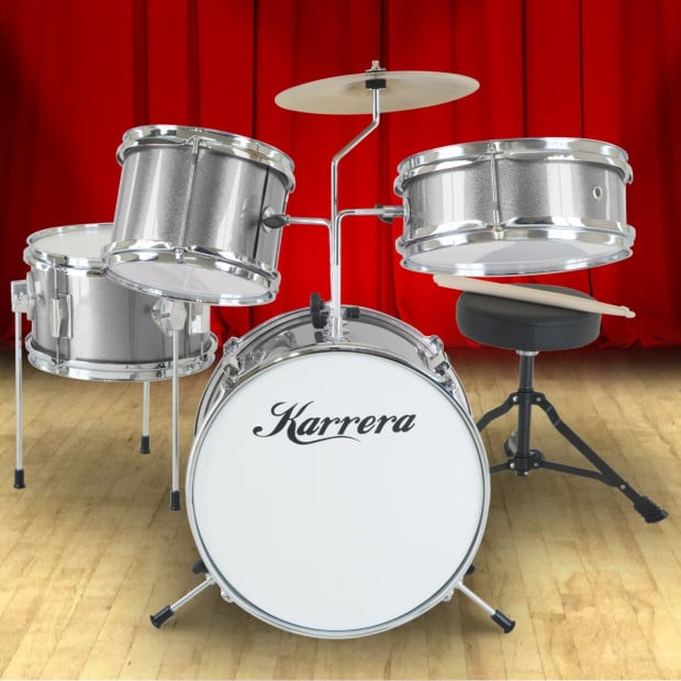 Karrera Kids 4pc Drum Set Kit - Silver Image 10