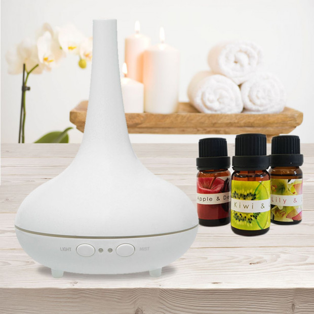Essential Oil Diffuser Ultrasonic Humidifier Aromatherapy LED - White