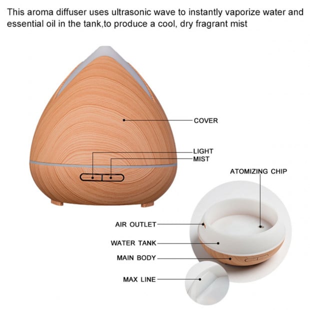 Essential Oils Ultrasonic Aromatherapy Diffuser Humidifier- Light Wood Image 3