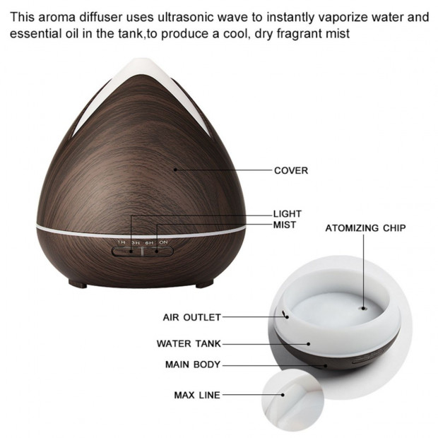 Essential Oils Ultrasonic Aromatherapy Diffuser Humidifier-Dark Wood Image 3