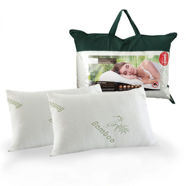 Luxury Bamboo Covered Memory Foam Pillow Twin Pack Image 2