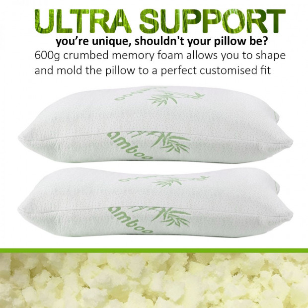 Luxury Bamboo Covered Memory Foam Pillow Twin Pack Image 3