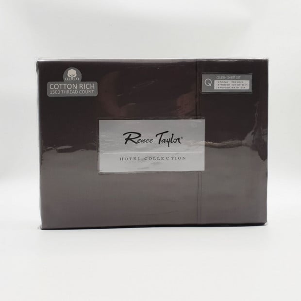 Renee Taylor 1500 Thread Count Cotton Sheet Set - Queen - Dusk Grey Image 3