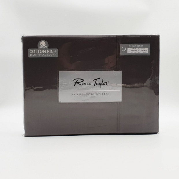 Renee Taylor 1500 TC Cotton Blend Flat Fitted Sheet Set King Dusk Grey Image 3