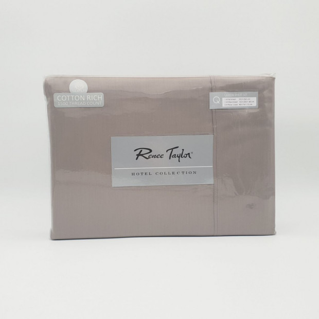 Renee Taylor 1500TC Pure Cotton Blend Flat Fitted Sheet Set King Stone Image 3
