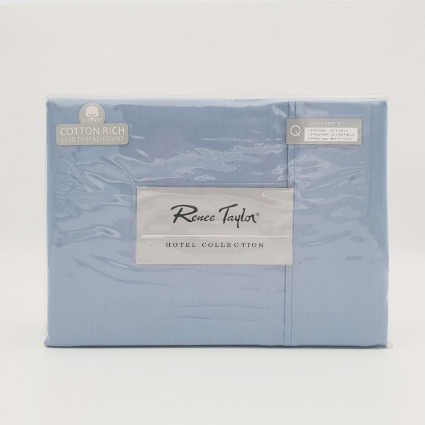 Renee Taylor 1500 Thread Count Cotton & Fitted Sheet Set King - Indigo Image 3