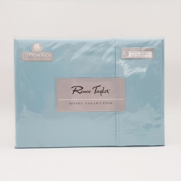 Renee Taylor 1500 Thread Count Cotton & Fitted Sheet Set - King - Mist Image 3