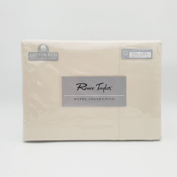 Renee Taylor 1500 Thread Count Cotton & Fitted Sheet Set King Ivory Image 3