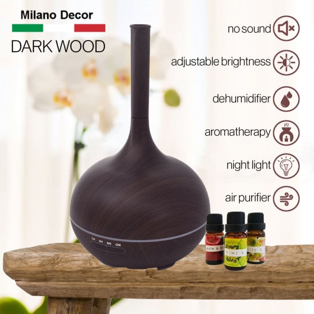 Milano Supreme Ultrasonic 400ml Aromatherapy Humidifier - Dark Wood