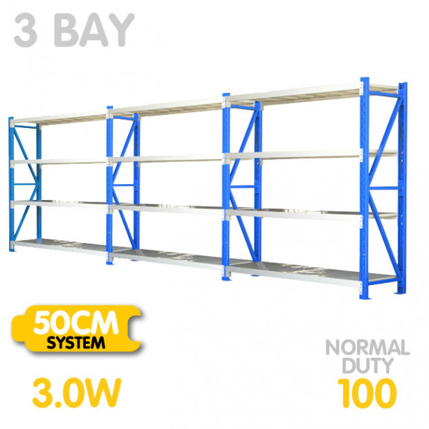3-Bay shelving 3m-wide 400kg