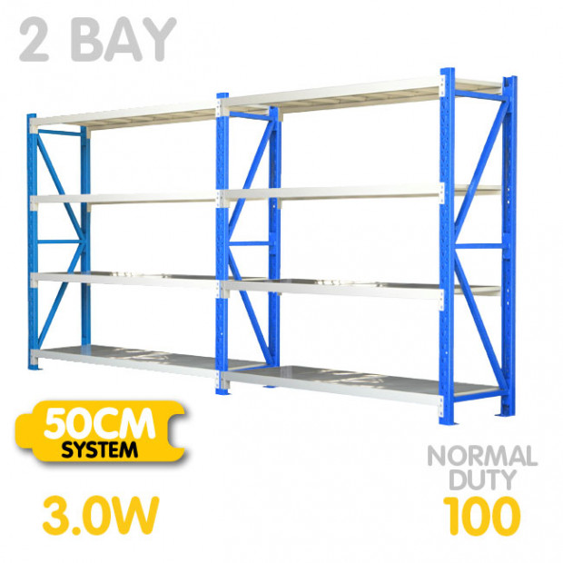 2-Bay shelving 3m-wide 400kg
