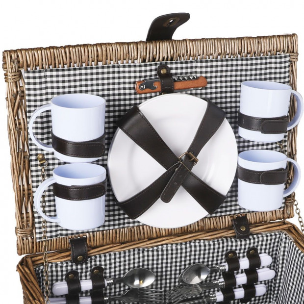Picnic Basket Set 4 Person Willow Baskets Deluxe Travel Camping Image 5