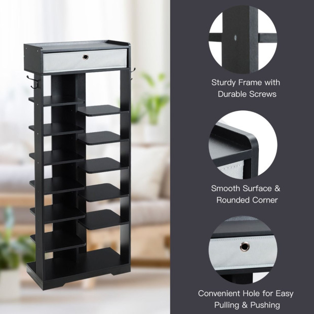 13-tier Vertical Shoe Rack With Removable Drawer - Black Image 2