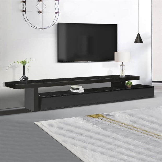 Tempered Glass Top TV Cabinet Entertainment Unit - Black Image 2